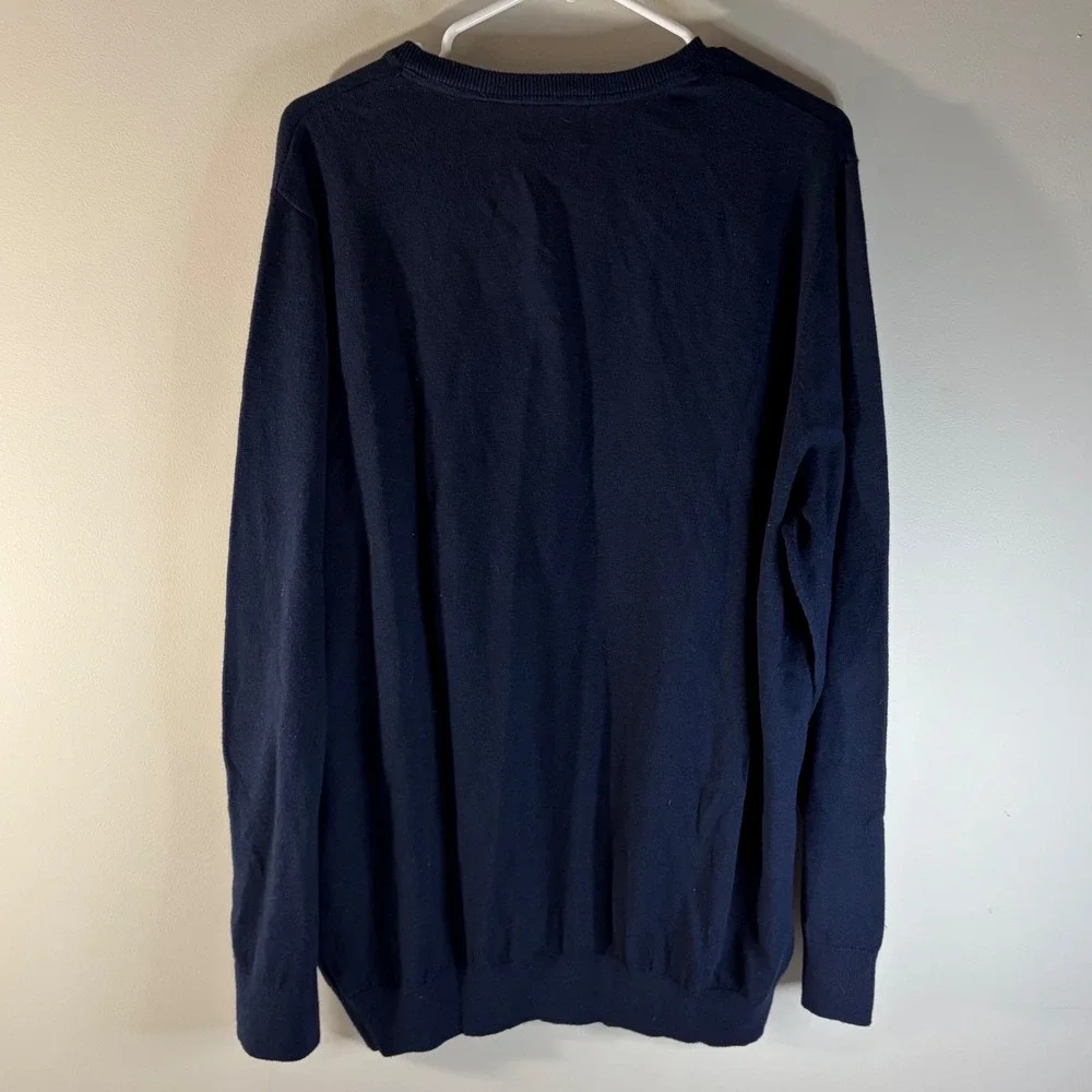 Vintage LL‎ Bean Mens Navy Blue V-Neck Cashmere Cotton Blend Sweater Pullover